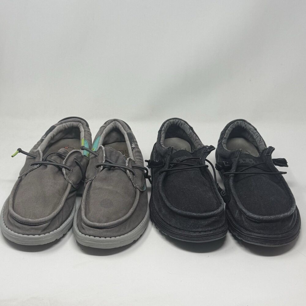 Hey Dude Wally Shoes Mens 11 Black Gray Slip On Casual Loafers Bundle Lot Of 2